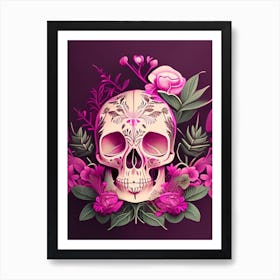 Skull With Mandala Patterns 2 Pink Botanical Art Print