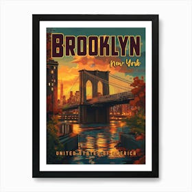 Brooklyn Bridge Sunrise - A Vintage Travel Poster Art Print