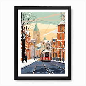 Vintage Winter Travel Illustration Belfast Northern Ireland 2 Art Print