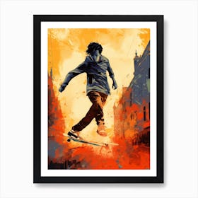 Skateboarding In Copenhagen, Denmark Drawing 3 Art Print