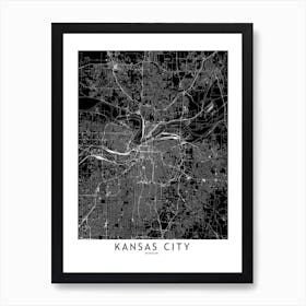 Kansas City Black And White Map Art Print