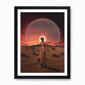 Woman roaming a cosmic desert 5 Art Print