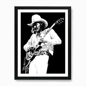 Dickey Betts American Guitarist Legend in Grayscale Illustration 2 Art Print