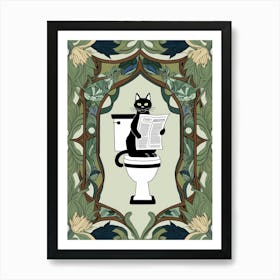 Cat On Toilet Reading Newspaper Art Print