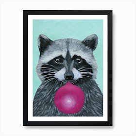 Raccoon With Bubblegum Art Print