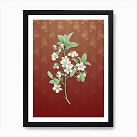 Vintage White Plum Flower Botanical on Falu Red Pattern n.0551 Art Print