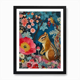 Floral Animal Painting Chipmunk 1 Art Print