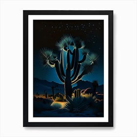 Joshua Trees At Night Vintage Botanical Line Drawing  (2) Art Print