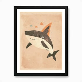 Cute Storybook Style Shark Muted Pastels 3 Art Print