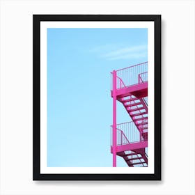 Minimalistic Pink Staircase With Blue Sky Travel Art Print