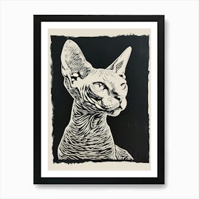 Devon Rex Linocut Blockprint 3 Art Print