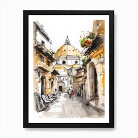 Watercolor Sketch Of A Street In Italy Art Print