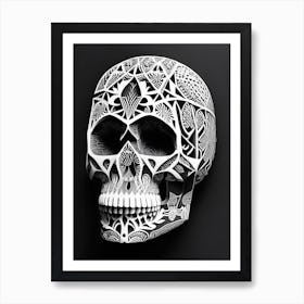 Skull With Geometric Designs 2 Linocut Art Print