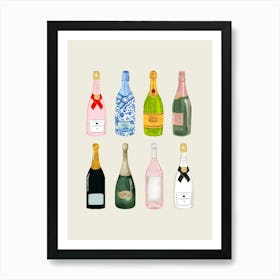 Champagne Bottles Tan Art Print