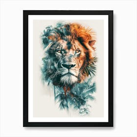 Double Exposure Realistic Lion With Jungle 29 Affiche