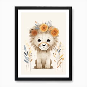 Watercolour Jungle Animal Baby Lion 2 Art Print