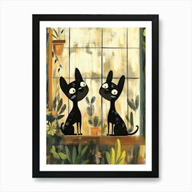 Cats In The Window 2 Art Print