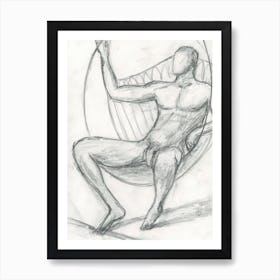 male nude drawing homoerotic gay art sketch graphite pencil man naked erotic artwork adult full frontla nude Art Print