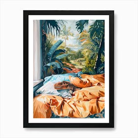 Dinosaur In Bed Painting Art Print