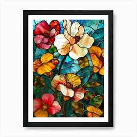 Colorful Stained Glass Flowers 13 Art Print