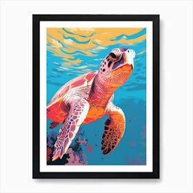 Sea Turtle Swimming Colour Pop 2 Art Print