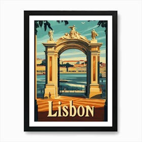 Aihrgdesign A Retro Travel Poster For Lisbon Featuring The Ma 82e0351c C5d1 4f6b 996c 01ef34644701 0 Art Print