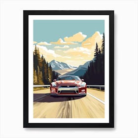 A Nissan Gt R Car In Icefields Parkway Flat Illustration 2 Art Print