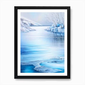 Frozen Lake Waterscape Marble Acrylic Painting 1 Art Print