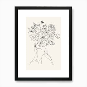 Flower Head Monoline Asthetic Mnimalist Drawing Art Print