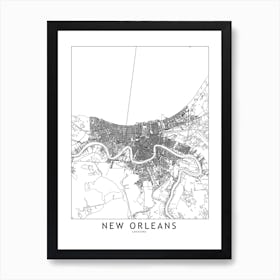 New Orleans White Map Art Print