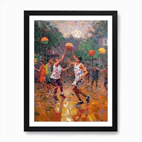 Basketball In The Style Of Monet 3 Art Print