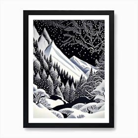 Snowflakes In The Mountains, Snowflakes, Linocut 2 Art Print