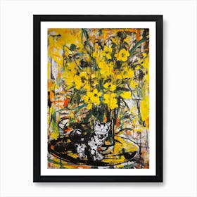 Daffodils With A Cat 1 Abstract Expressionism  Art Print