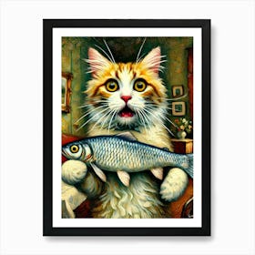 Cat With Fish 1 Poster