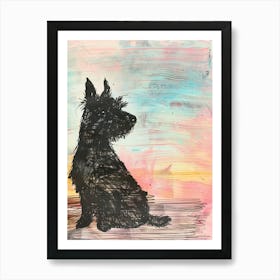 Pastel Bouvier Des Flandres Dog Pastel Line Illustration 3 Art Print