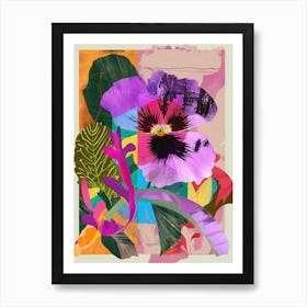 Pansy 3 Neon Flower Collage Art Print