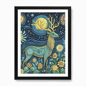 Deer In The Moonlight Art Print