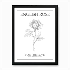 English Rose Black And White Line Drawing 34 Poster Art Print