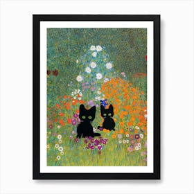 Cottage Garden, Gustav Klimt  Inspired Cat Art Print