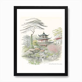 Kenrokuen, Japan Vintage Pencil Drawing Art Print