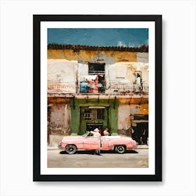 Pink Car In Cuba Art Print