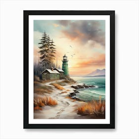 Lighthouse At Sunset 4 Art Print