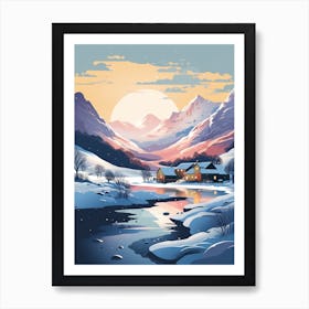 Winter Travel Night Illustration Snowdonia National Park 1 Art Print