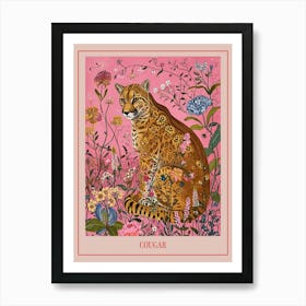 Floral Animal Painting Cougar 1 Poster Art Print