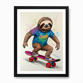 Sloth On Skateboard Poster