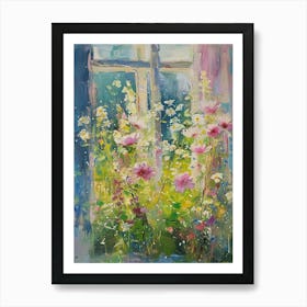 Daisies Flowers On A Cottage Window 3 Art Print