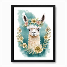 Cute Floral Llama Watercolor (2) Art Print
