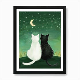 Two Cats Looking At The Moon 3 Art Print