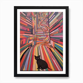 Painting Of Berlin With A Cat In The Style Of Minimalism, Pop Art Lines 3 Art Print