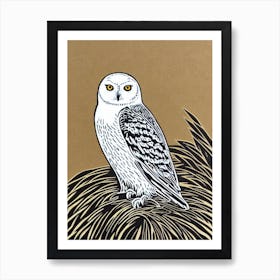 Snowy Owl Linocut Bird Art Print